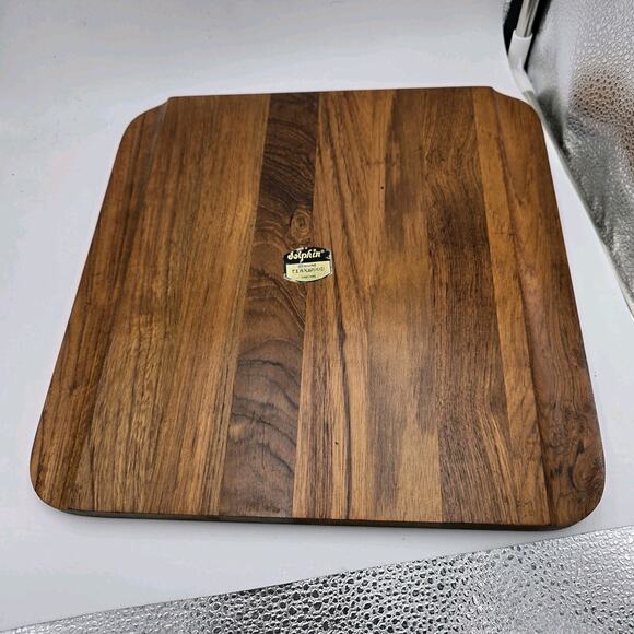 Vtg Dolphin Teakwood Danube Charcuterie Tray Porcelain Square Blue Onion Tile - Picture 6 of 7